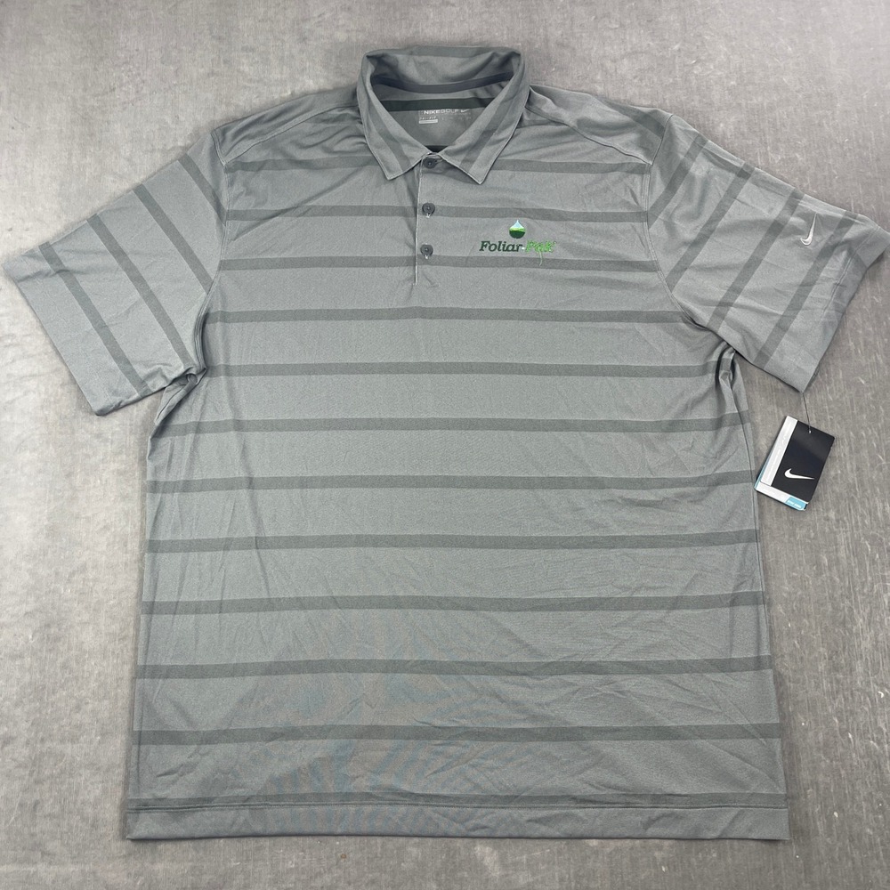Nike Men XXL Grey Polo Shirt Dri-FIT Striped Foliar-Pak 677786-021